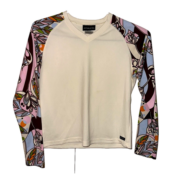 Athleta Tops - athleta women’s size small print sleeve workout long sleeve shirt